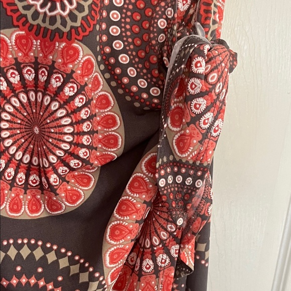 Robbie Bee and Brown/Gray and Orange Floral Side Tie Dress Small - Picture 3 of 6